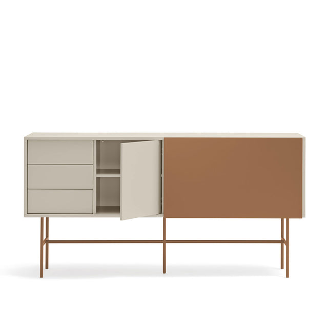Vista frontal aparador Nube 180 cm Teja puerta abierta Slowdeco
