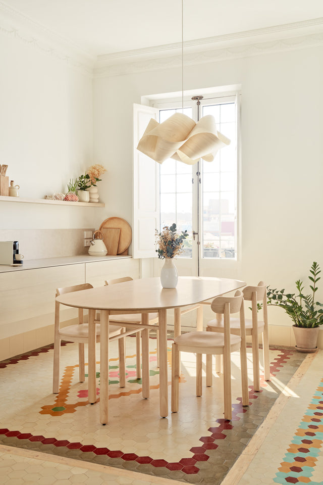 Vista lateral Mesa de Comedor Ovalada Junco 200 cm Fresno Natural cocina comedor Teulat Slowdeco