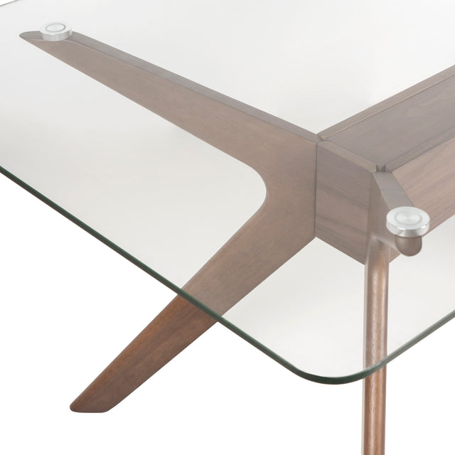 Vista detalle Mesa de Comedor Rectangular Dell 140 160 200 cm Nogal Cristal Som Casa Slowdeco