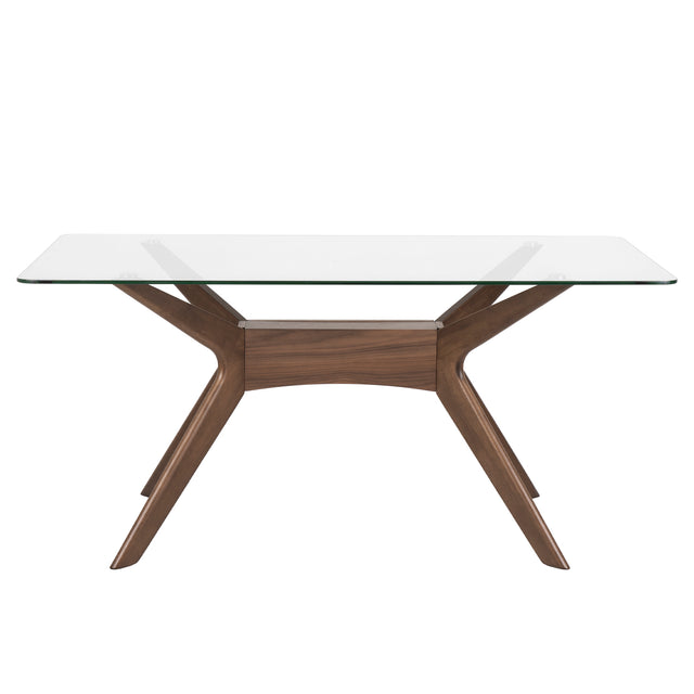 Vista frontal Mesa de Comedor Rectangular Dell 140 160 200 cm Nogal Cristal Som Casa Slowdeco