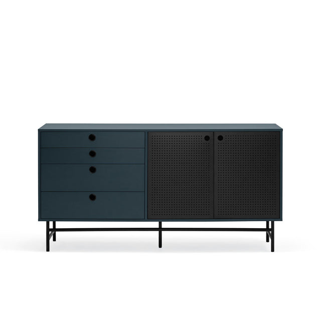 Vista frontal aparador Punto 150 cm Azul Oscuro Negro Slowdeco