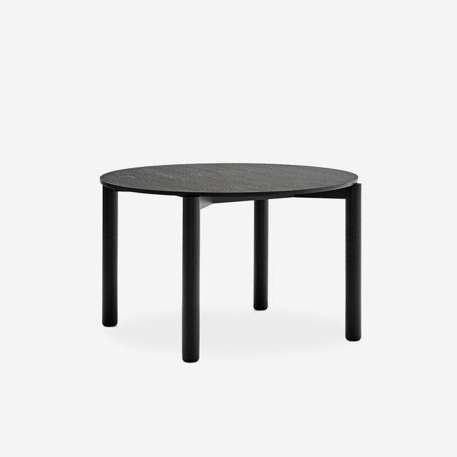 Vista frontal Mesa de Comedor Redonda Atlas 120 cm madera natural lacada negra Teulat Slowdeco