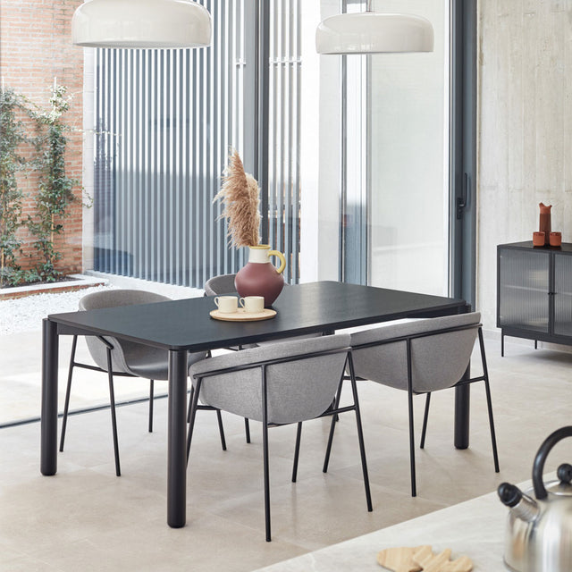 Vista lateral Mesa de Comedor Rectangular Atlas 180 cm lacada Negra salón comedor Teulat Slowdeco